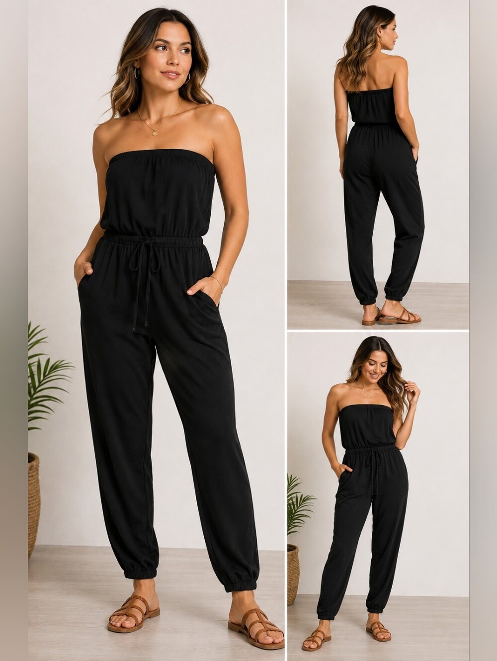 Mudd Black Strapless Jumpsuit Size Small Jogger Drawstring Pockets